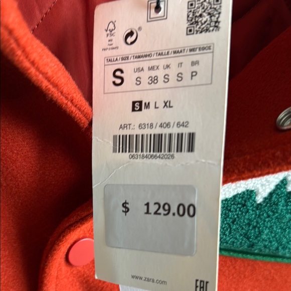 Zara Red and White Bomber Jacket with Varsity Style - Picture 2 of 5